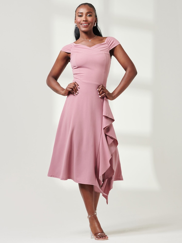 Jolie Moi Purple Isla Frill Midi Dress - Image 1 of 7 Jolie Moi Purple Isla Frill Midi Dress - Image 1 of 7