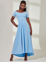 Jolie Moi Blue Yana Off Shoulder Scuba Maxi Dress - Image 1 of 6