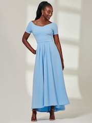 Jolie Moi Blue Yana Off Shoulder Scuba Maxi Dress - Image 4 of 6