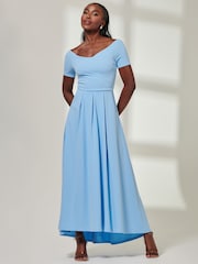 Jolie Moi Blue Yana Off Shoulder Scuba Maxi Dress - Image 6 of 6