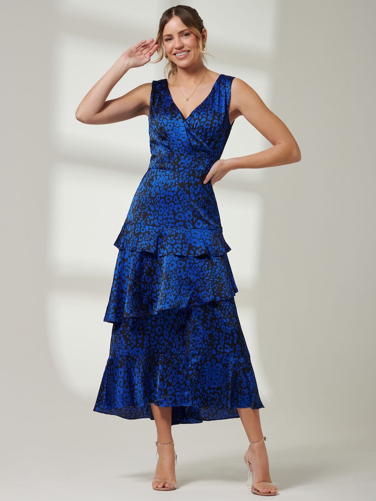Jolie Moi Blue Tiered Hem Sleeveless Maxi Dress - Image 1 of 7