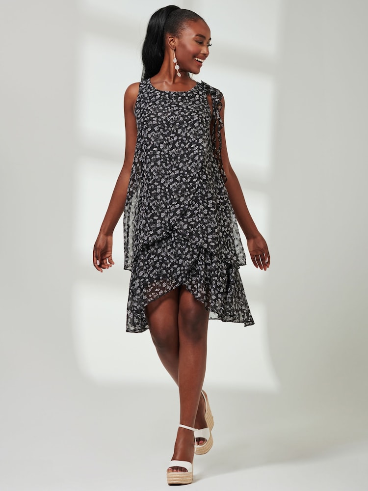 Jolie Moi Black Frill Chiffon Mini Swing Dress - Image 4 of 6