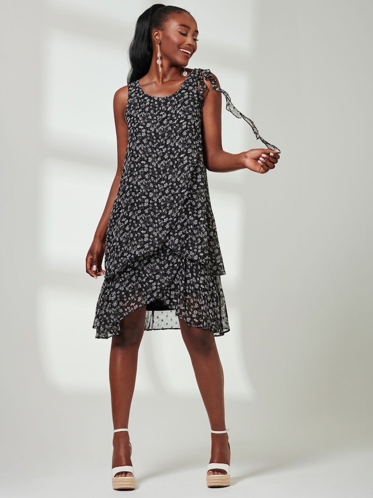 Jolie Moi Black Frill Chiffon Mini Swing Dress - Image 5 of 6