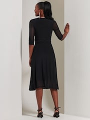 Jolie Moi Black Mesh Wrap Bodice Midi Dress - Image 2 of 6