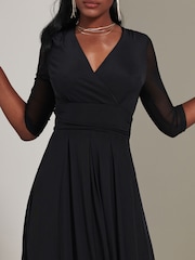 Jolie Moi Black Mesh Wrap Bodice Midi Dress - Image 3 of 6
