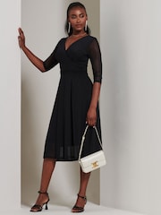 Jolie Moi Black Mesh Wrap Bodice Midi Dress - Image 4 of 6