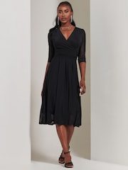 Jolie Moi Black Mesh Wrap Bodice Midi Dress - Image 5 of 6