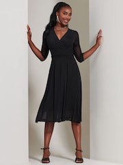 Jolie Moi Black Mesh Wrap Bodice Midi Dress - Image 6 of 6