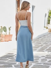 Sosandar Blue Pocket Detail Denim Midi Skirt - Image 2 of 4
