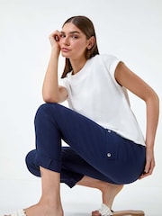 Roman Blue Turn Up Stretch Cargo Trousers - Image 1 of 5