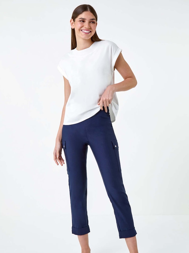 Roman Blue Turn Up Stretch Cargo Trousers - Image 2 of 5