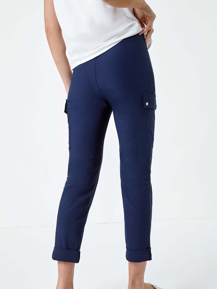 Roman Blue Turn Up Stretch Cargo Trousers - Image 3 of 5