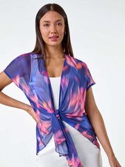 Roman Blue Abstract Print Stretch Mesh Cardigan - Image 1 of 5
