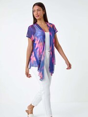 Roman Blue Abstract Print Stretch Mesh Cardigan - Image 3 of 5