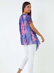 Roman Blue Abstract Print Stretch Mesh Cardigan - Image 4 of 5