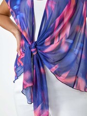 Roman Blue Abstract Print Stretch Mesh Cardigan - Image 5 of 5