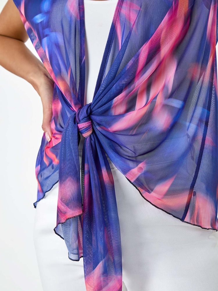 Roman Blue Abstract Print Stretch Mesh Cardigan - Image 5 of 5