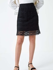 Roman Black 100% Cotton Crochet Overlay Skirt - Image 1 of 5