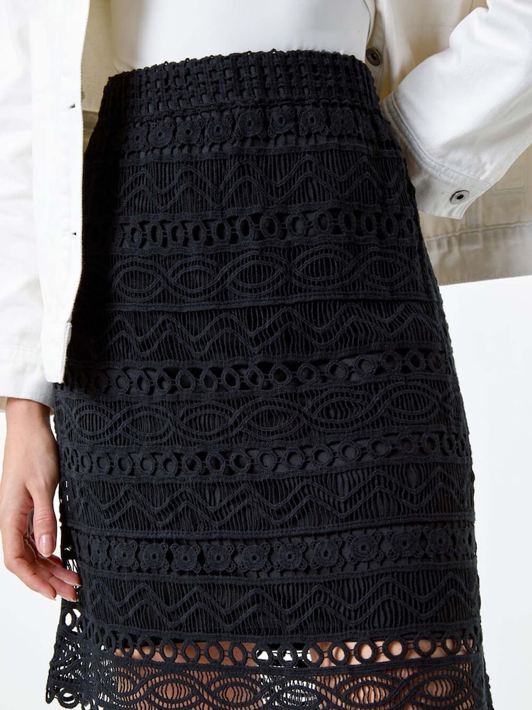 Roman Black 100% Cotton Crochet Overlay Skirt - Image 5 of 5