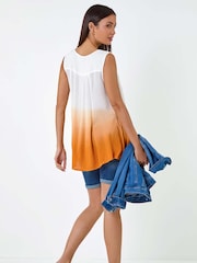 Roman Orange Cotton Lace Detail Ombre Vest Top - Image 4 of 5