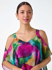 Roman Green Abstract Print Cold Shoulder Overlay Top - Image 4 of 5