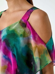 Roman Green Abstract Print Cold Shoulder Overlay Top - Image 5 of 5