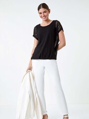 Roman Black Cut Out Detail Stretch Top - Image 1 of 5