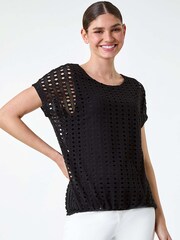 Roman Black Cut Out Detail Stretch Top - Image 2 of 5