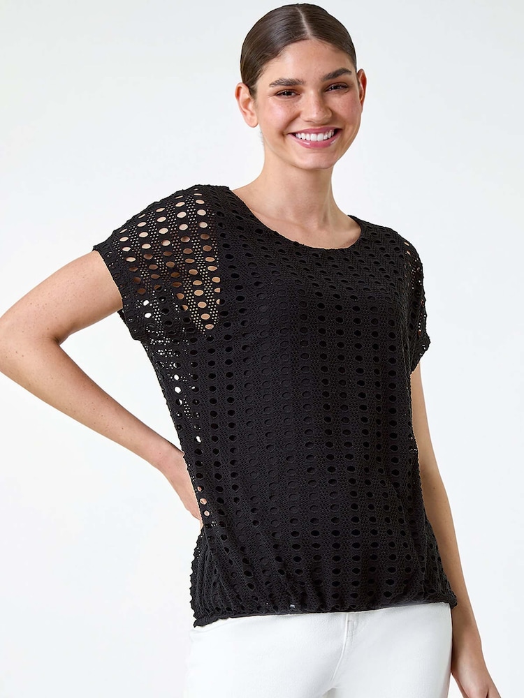 Roman Black Cut Out Detail Stretch Top - Image 2 of 5