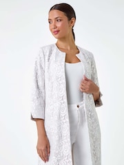 Roman White Lace Longline Formal Jacket - Image 1 of 6