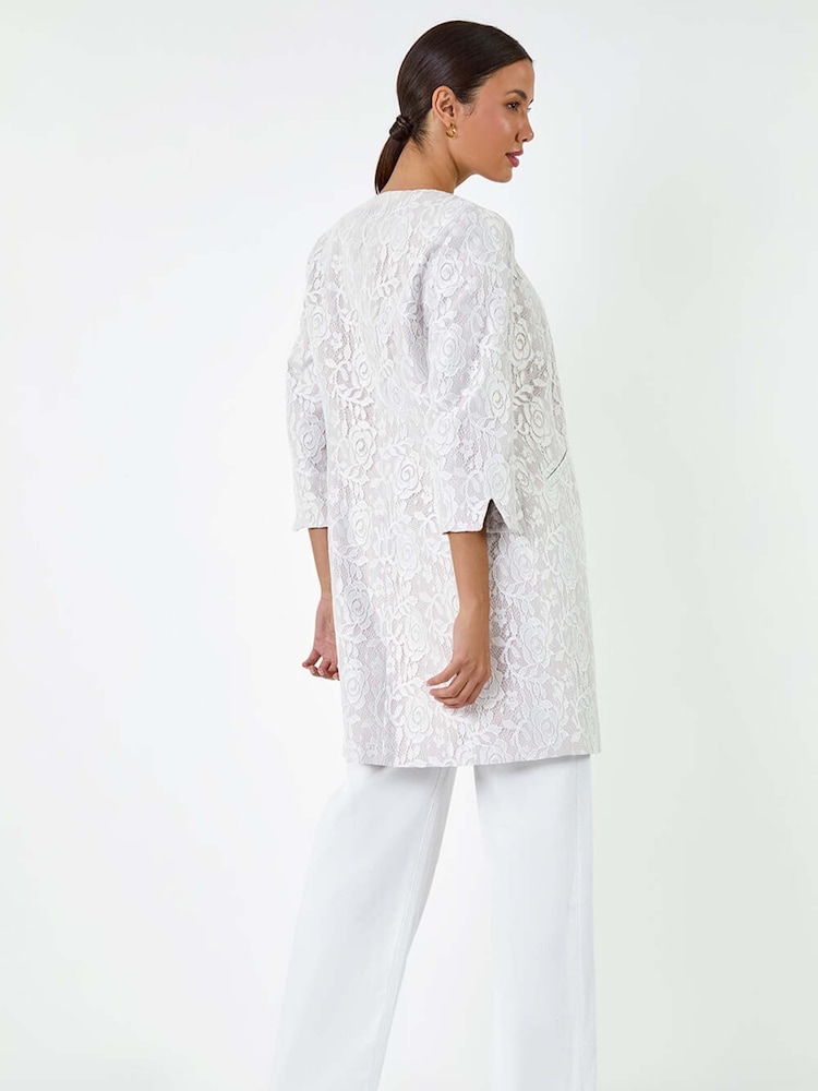 Roman White Lace Longline Formal Jacket - Image 2 of 6