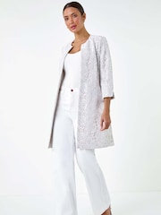 Roman White Lace Longline Formal Jacket - Image 3 of 6