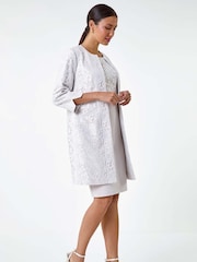 Roman White Lace Longline Formal Jacket - Image 4 of 6