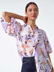 Roman Purple Floral Print Puff Sleeve Shirt - Image 1 of 5