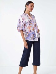 Roman Purple Floral Print Puff Sleeve Shirt - Image 3 of 5