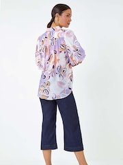 Roman Purple Floral Print Puff Sleeve Shirt - Image 4 of 5