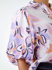 Roman Purple Floral Print Puff Sleeve Shirt - Image 5 of 5