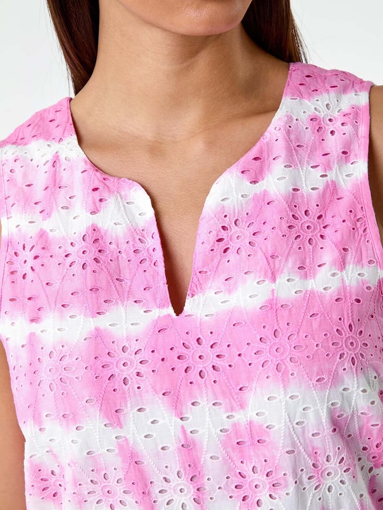 Roman Pink Embroidered 100% Cotton Tie Dye Shift Dress - Image 5 of 5