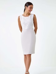 Roman White Lace Bodice Shift Dress - Image 1 of 5