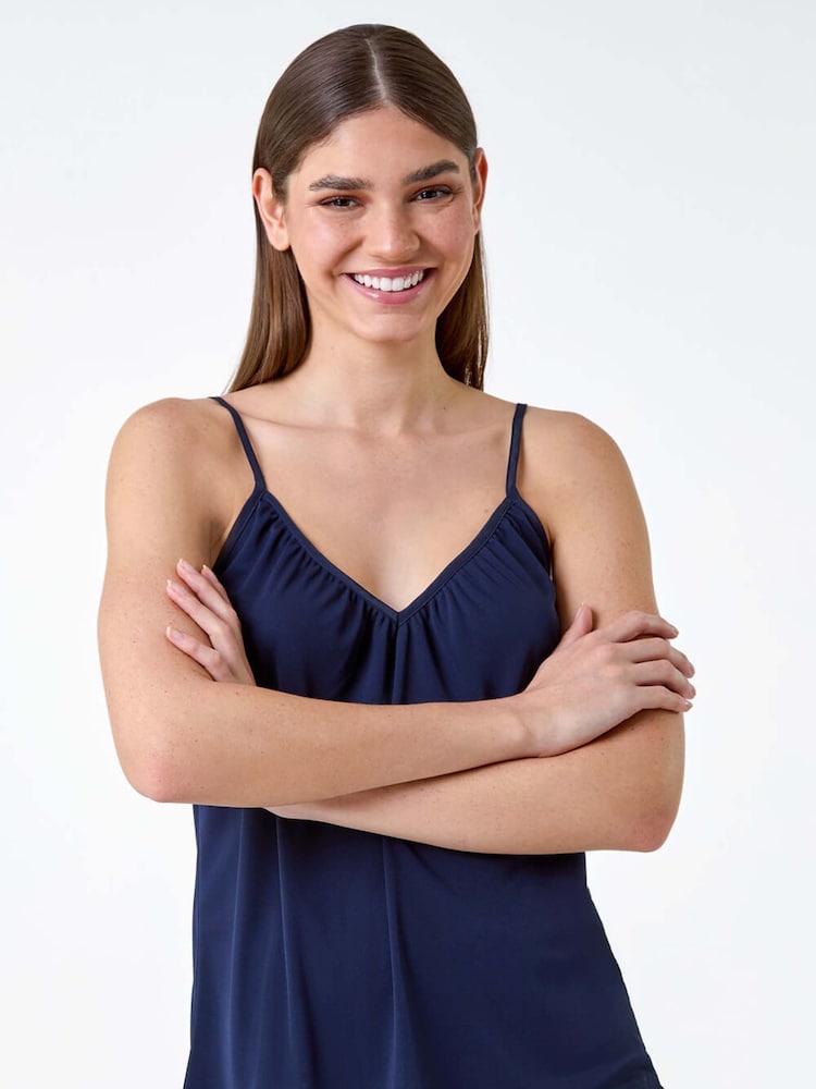 Roman Blue Gathered V-Neck Stretch Vest Top - Image 2 of 5