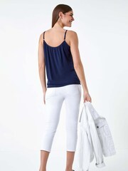 Roman Blue Gathered V-Neck Stretch Vest Top - Image 3 of 5