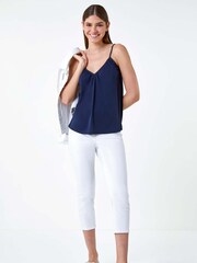 Roman Blue Gathered V-Neck Stretch Vest Top - Image 4 of 5