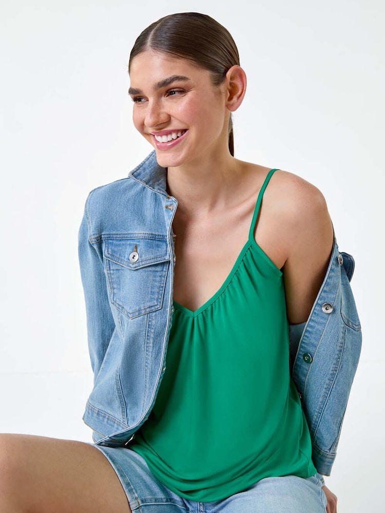 Roman Green Gathered V-Neck Stretch Vest Top - Image 1 of 5