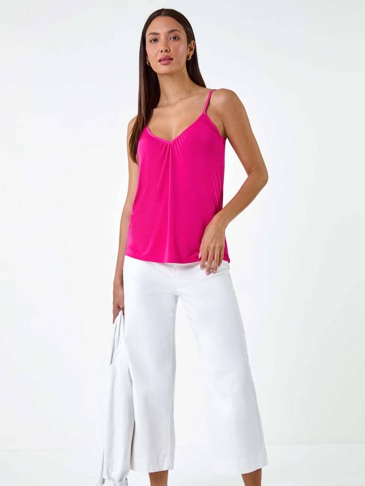 Roman Pink Gathered V-Neck Stretch Vest Top - Image 1 of 5