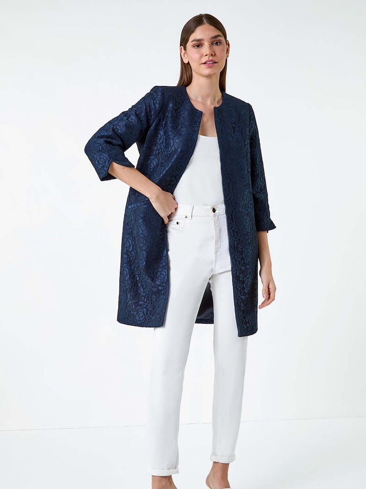 Roman Blue Lace Longline Formal Jacket - Image 1 of 5