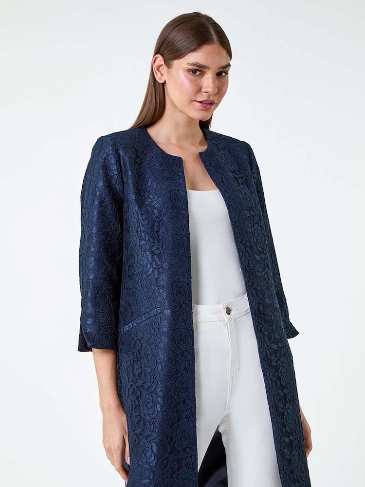 Roman Blue Lace Longline Formal Jacket - Image 2 of 5