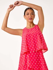Roman Orange Sleeveless Polka Dot Print Tiered Playsuit - Image 1 of 5