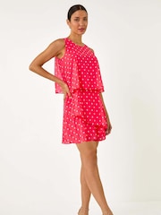 Roman Orange Sleeveless Polka Dot Print Tiered Playsuit - Image 2 of 5