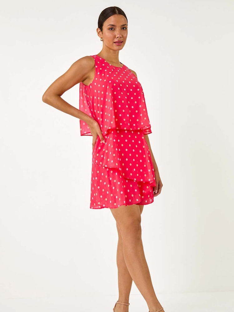 Roman Orange Sleeveless Polka Dot Print Tiered Playsuit - Image 2 of 5