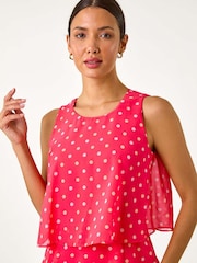 Roman Orange Sleeveless Polka Dot Print Tiered Playsuit - Image 4 of 5